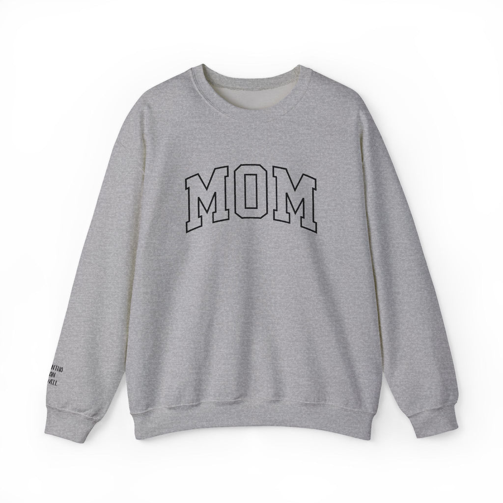 Embroidered MOM Sweatshirt – Personalized Name Sleeve Crewneck, Custom Embroidered Mom Gift, Cozy Unisex Pullover