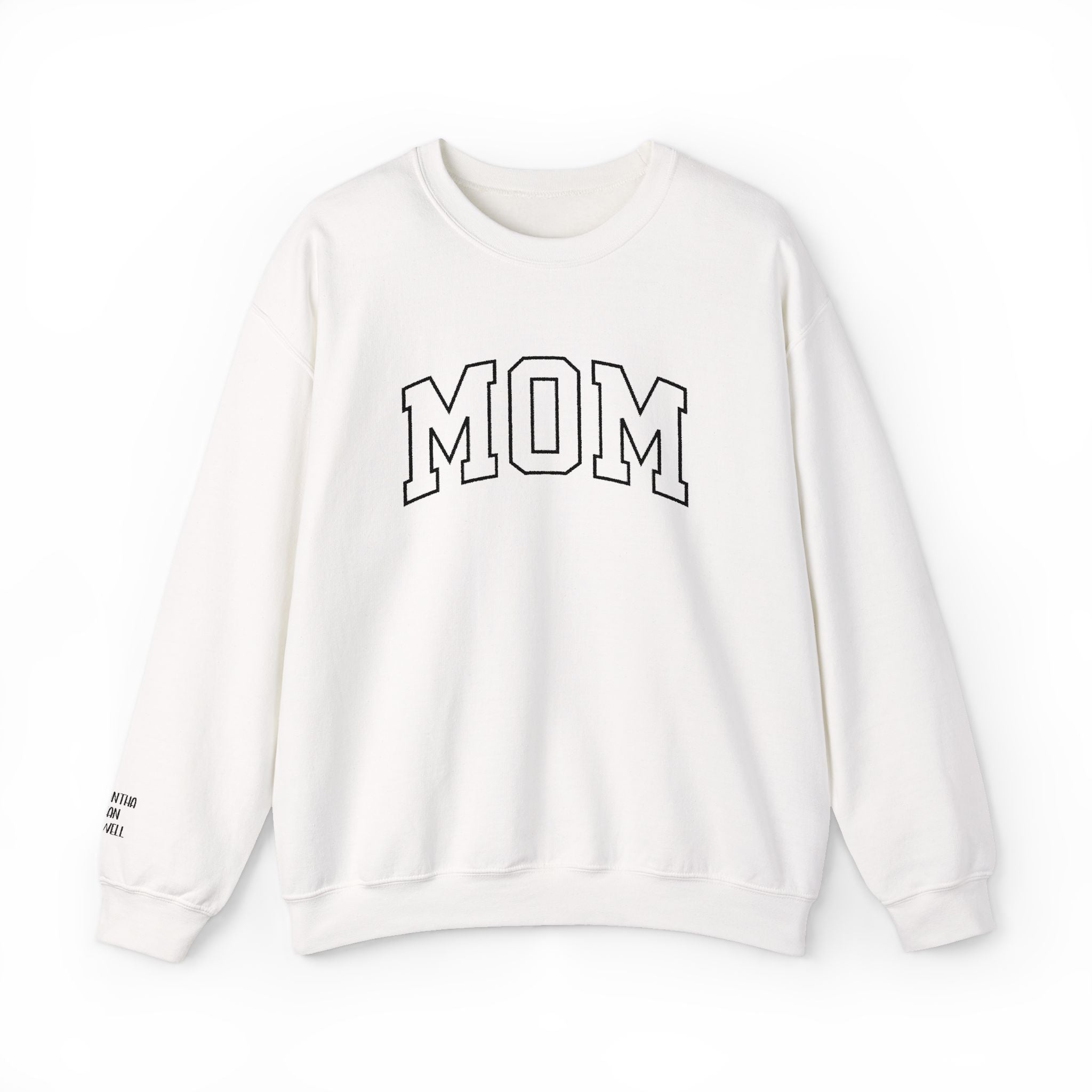 Embroidered MOM Sweatshirt – Personalized Name Sleeve Crewneck, Custom Embroidered Mom Gift, Cozy Unisex Pullover