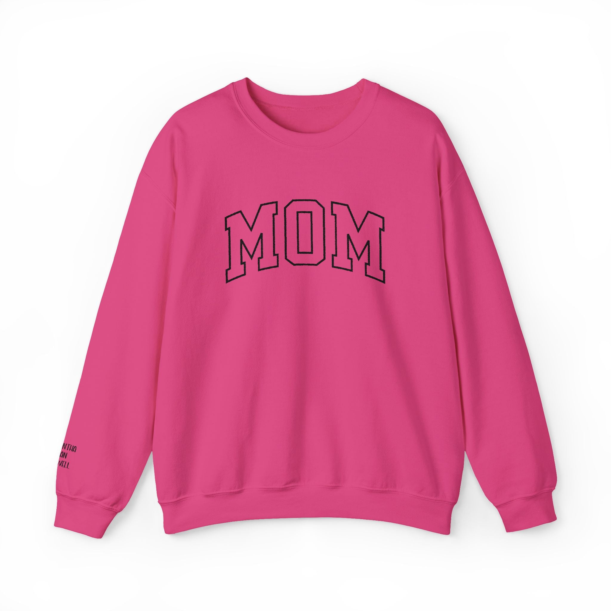 Embroidered MOM Sweatshirt – Personalized Name Sleeve Crewneck, Custom Embroidered Mom Gift, Cozy Unisex Pullover